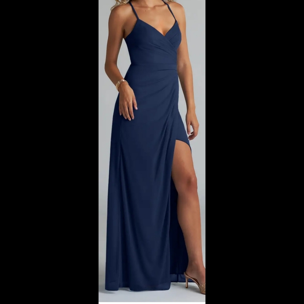 Azazie Kamali Mesh Mermaid Dress | Navy | Size 18/20